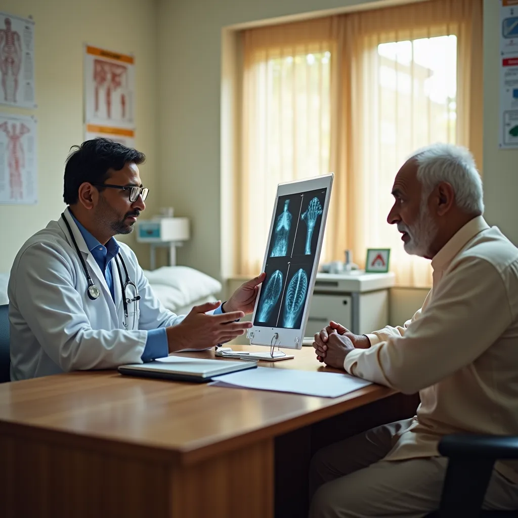 Surgeon discussing for robotic surgery with patient